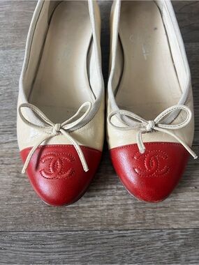 Chanel Red Cap Toe Ballet Flats in Beige